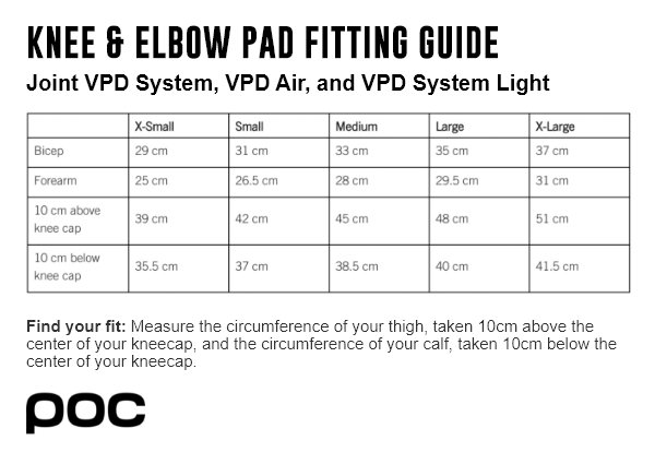 POC Joint VPD Air Elbow 24 POC Knee and Elbow VPD size chart