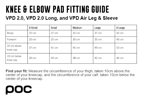 POC VPD Air Arm Sleeve Pad 7 POC Knee and Elbow VPD 2.0 size chart